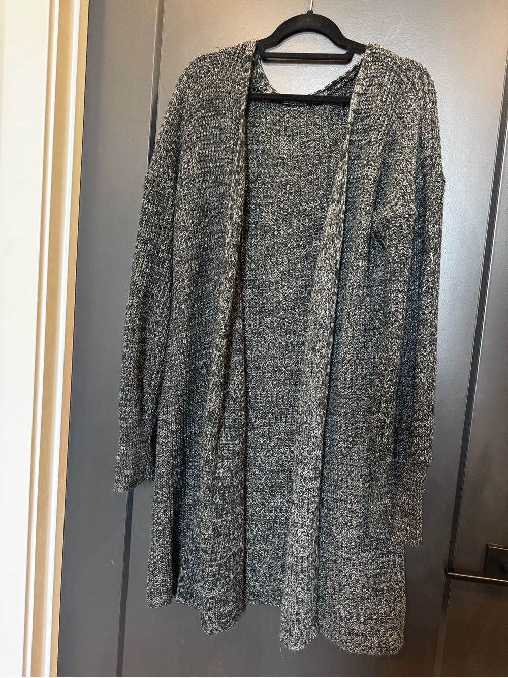 Open-Front Gray Knit Cardigan Sweater